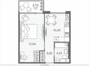 ЖК «Plus Пулковский», планировка 1-комнатной квартиры, 36.77 м²