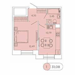 ЖК «Аквилон Stories», планировка 1-комнатной квартиры, 31.08 м²