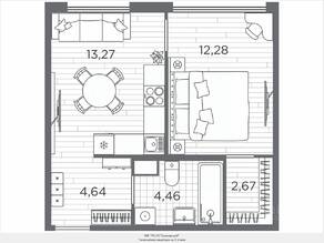 ЖК «Plus Пулковский», планировка 1-комнатной квартиры, 37.32 м²