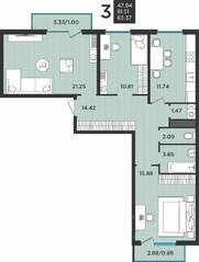 МЖК «Новокасимово», планировка 3-комнатной квартиры, 83.37 м²