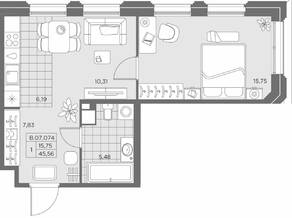 ЖК «AKZENT», планировка 1-комнатной квартиры, 45.83 м²