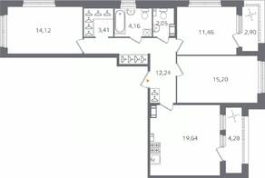 ЖК «Б15», планировка 3-комнатной квартиры, 85.87 м²