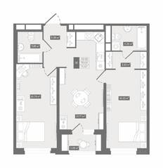 ЖК UP-квартал «Воронцовский», планировка 2-комнатной квартиры, 71.67 м²