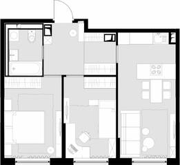 ЖК «Дом Malevich», планировка 2-комнатной квартиры, 56.00 м²