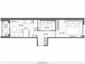 ЖК «Plus Пулковский», планировка 1-комнатной квартиры, 40.28 м²