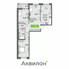 ЖК «Аквилон Leaves», планировка 4-комнатной квартиры, 79.56 м²