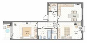ЖК «Мануфактура James Beck», планировка 2-комнатной квартиры, 68.07 м²