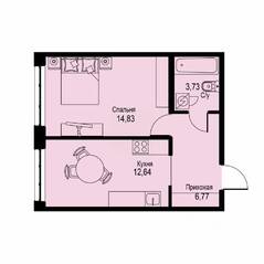 ЖК «ID Кудрово», планировка 1-комнатной квартиры, 37.97 м²