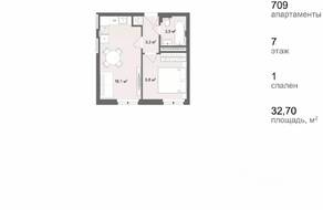 Апарт-комплекс «Наследие на Марата», планировка 1-комнатной квартиры, 32.90 м²