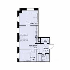 ЖК «iD Svetlanovskiy», планировка 2-комнатной квартиры, 55.07 м²