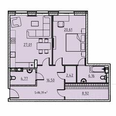 ЖК «Manhattan», планировка 1-комнатной квартиры, 86.30 м²