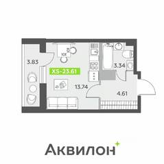 ЖК «Аквилон All in 3.0», планировка студии, 23.61 м²