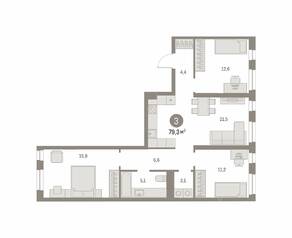 ЖК «Первый квартал», планировка 3-комнатной квартиры, 79.32 м²