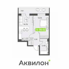 ЖК «Аквилон All in 3.0», планировка 1-комнатной квартиры, 39.42 м²