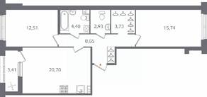 ЖК «Б15», планировка 2-комнатной квартиры, 70.37 м²