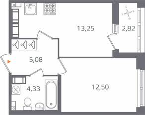 ЖК «Б15», планировка 1-комнатной квартиры, 36.57 м²