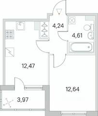 ЖК «Югтаун. Олимпийские кварталы», планировка 1-комнатной квартиры, 35.95 м²