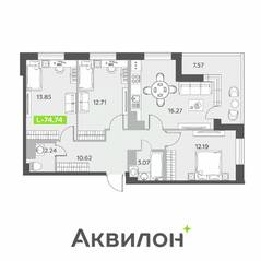 ЖК «Аквилон All in 3.0», планировка 4-комнатной квартиры, 74.74 м²