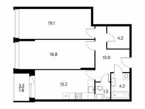 ЖК «Солнечный парк», планировка 2-комнатной квартиры, 74.84 м²
