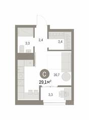 ЖК «Первый квартал», планировка студии, 29.11 м²