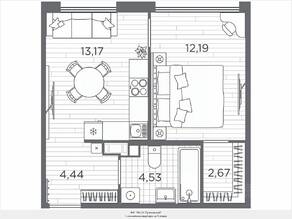 ЖК «Plus Пулковский», планировка 1-комнатной квартиры, 37.00 м²