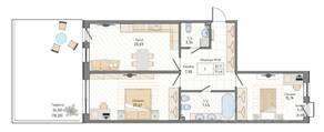 ЖК «Мануфактура James Beck», планировка 2-комнатной квартиры, 91.46 м²
