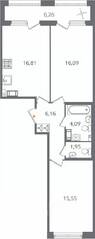 ЖК «Б15», планировка 2-комнатной квартиры, 63.78 м²