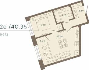 Апарт-комплекс «17/33 Петровский остров», планировка 1-комнатной квартиры, 40.36 м²