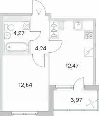ЖК «Югтаун. Олимпийские кварталы», планировка 1-комнатной квартиры, 35.61 м²