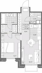ЖК «AKZENT», планировка 1-комнатной квартиры, 48.16 м²