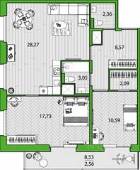 ЖК «FRIENDS», планировка 2-комнатной квартиры, 75.22 м²