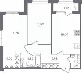 ЖК «Б15», планировка 2-комнатной квартиры, 70.62 м²