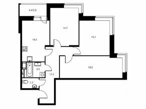 ЖК «Солнечный парк», планировка 3-комнатной квартиры, 83.05 м²