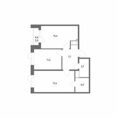 ЖК «Парусная 1», планировка 2-комнатной квартиры, 59.50 м²