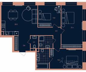ЖК «ERA», планировка 4-комнатной квартиры, 98.20 м²
