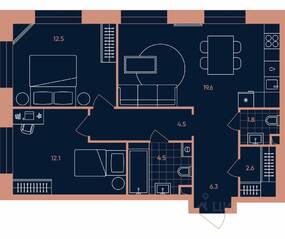 ЖК «ERA», планировка 3-комнатной квартиры, 63.90 м²