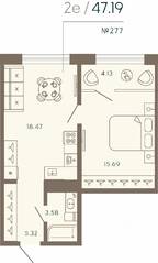 Апарт-комплекс «17/33 Петровский остров», планировка 1-комнатной квартиры, 47.19 м²