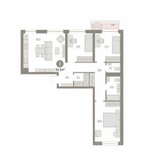 ЖК «Первый квартал», планировка 3-комнатной квартиры, 92.25 м²