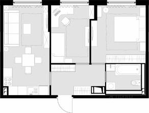 ЖК «Дом Malevich», планировка 2-комнатной квартиры, 52.60 м²