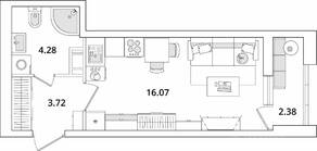 ЖК «БелАрт», планировка студии, 25.26 м²
