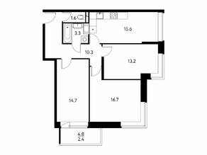 ЖК «Солнечный парк», планировка 3-комнатной квартиры, 77.78 м²