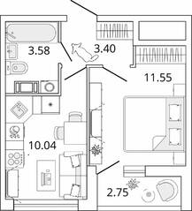 ЖК «Master Place», планировка 1-комнатной квартиры, 29.95 м²
