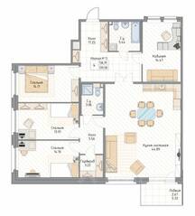 ЖК «Квадрия», планировка 4-комнатной квартиры, 139.58 м²