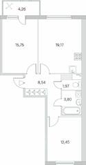 ЖК «Ясно. Янино», планировка 2-комнатной квартиры, 62.96 м²