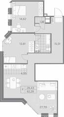 ЖК «AKZENT», планировка 2-комнатной квартиры, 82.28 м²