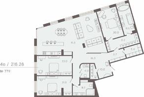 Апарт-комплекс «17/33 Петровский остров», планировка 3-комнатной квартиры, 218.28 м²