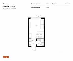 ЖК «Яуза парк (ПИК)», планировка студии, 22.90 м²
