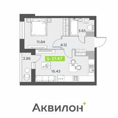 ЖК «Аквилон All in 3.0», планировка 1-комнатной квартиры, 37.47 м²
