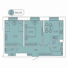 ЖК «Аквилон Stories», планировка 2-комнатной квартиры, 50.14 м²