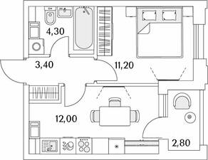ЖК «Тайм Сквер», планировка 1-комнатной квартиры, 32.30 м²